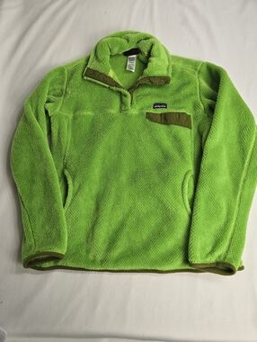 Patagonia Women's Sherpa Fleece Jacket Size Large Green 1/4 Snap Pullover